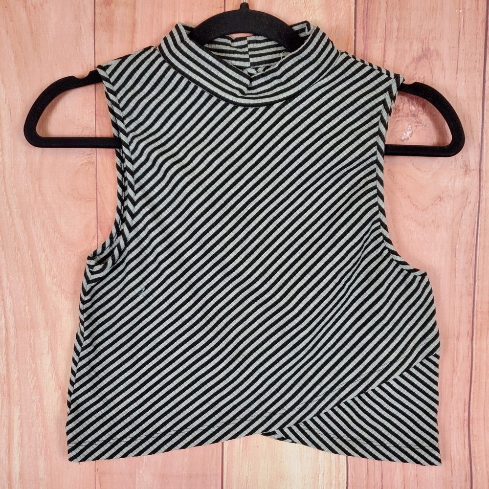 Free People Womens Tabby Cat Mock Neck Crop Top Shirt Sz Large Striped NEW NWOT